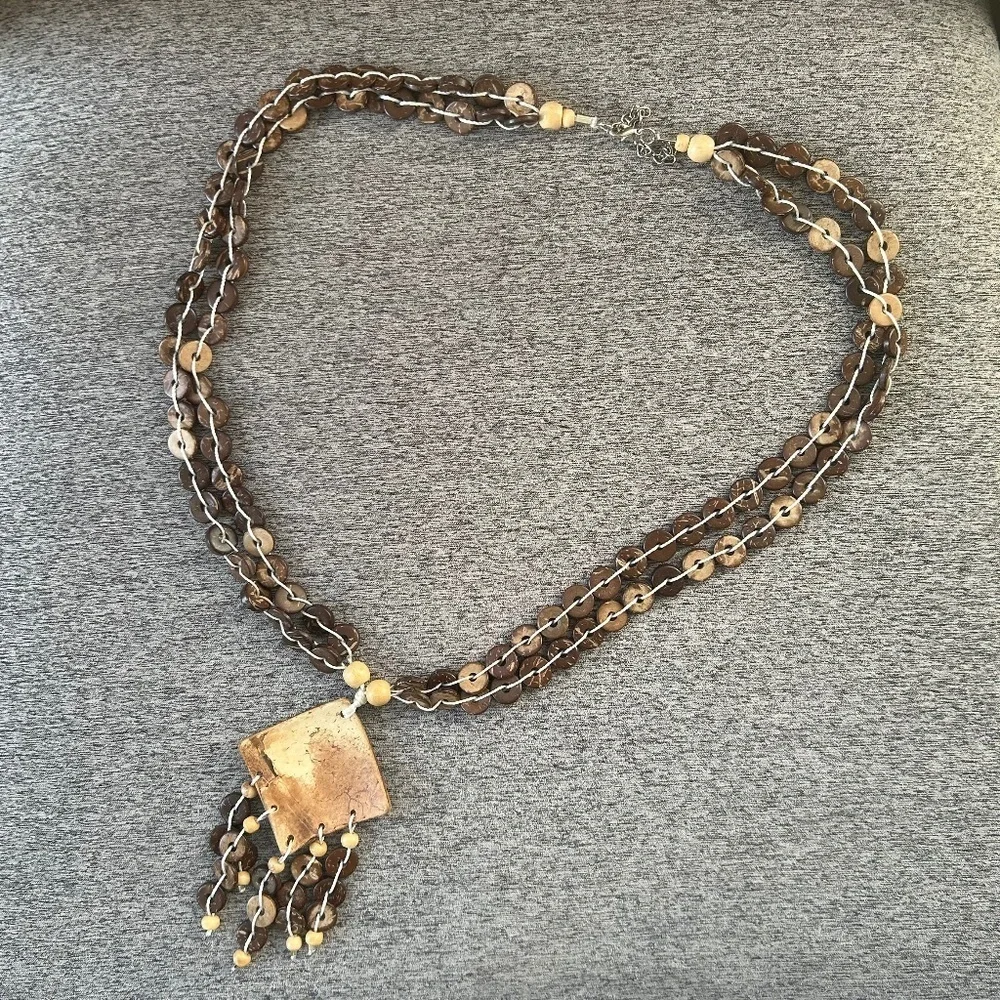 Necklace Brown Bead w/ Square Pendant‎